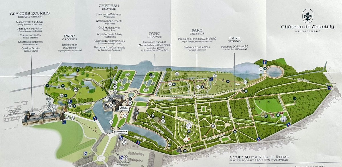 Plan du Château de Chantilly avec le parc